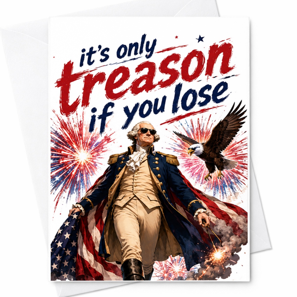 It’s Only Treason If You Lose Funny George Washington Eagle 4th Of July Patriotic Humor Card C1787