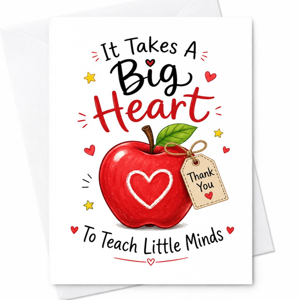 It Takes A Big Heart To Teach Little Minds Cute Teacher Appreciation Thank You Card C1793