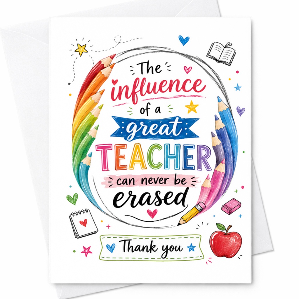 The Influence Of A Great Teacher Can Never Be Erased Thank You Appreciation Card Gift C1798