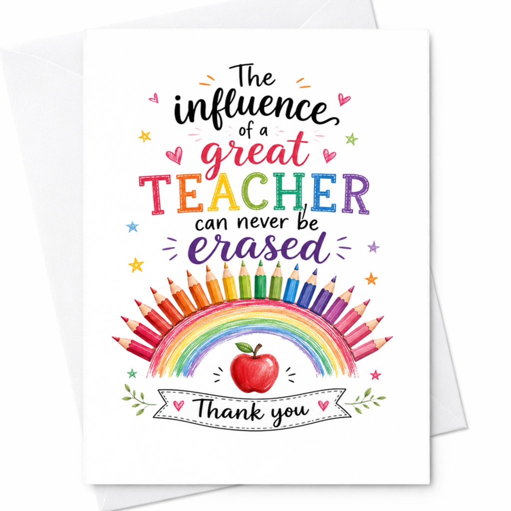 The Influence Of A Great Teacher Can Never Be Erased Thank You Appreciation Card C1797