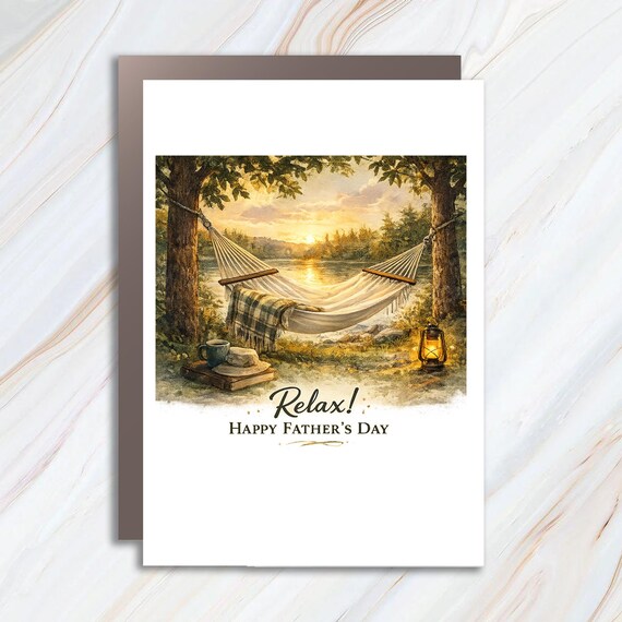 Father's Day Greeting Card - Relax In Hammock Collage Art, Perfect For Dad FC122