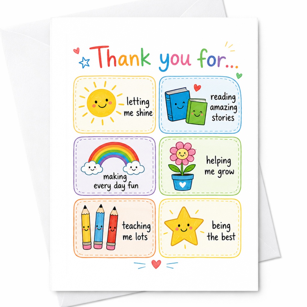Thank You For Helping Me Grow Cute Teacher Appreciation Card Rainbow Classroom Thank You Card C1807