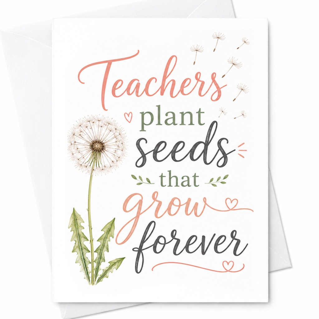 Teachers Plant Seeds That Grow Forever Sweet Teacher Appreciation Floral Thank You Card C1809