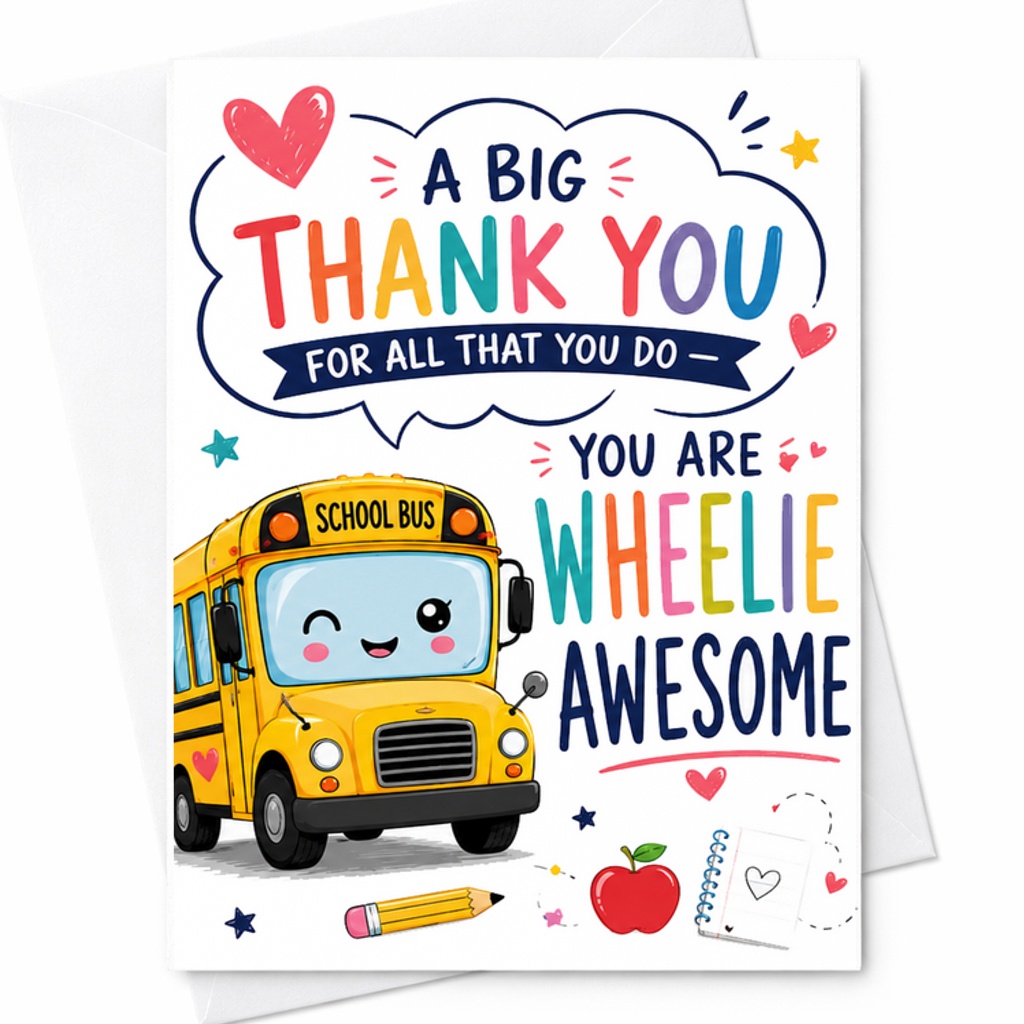 A Big Thank You For All That You Do You Are Wheelie Awesome Bus Driver Appreciation Card C1811