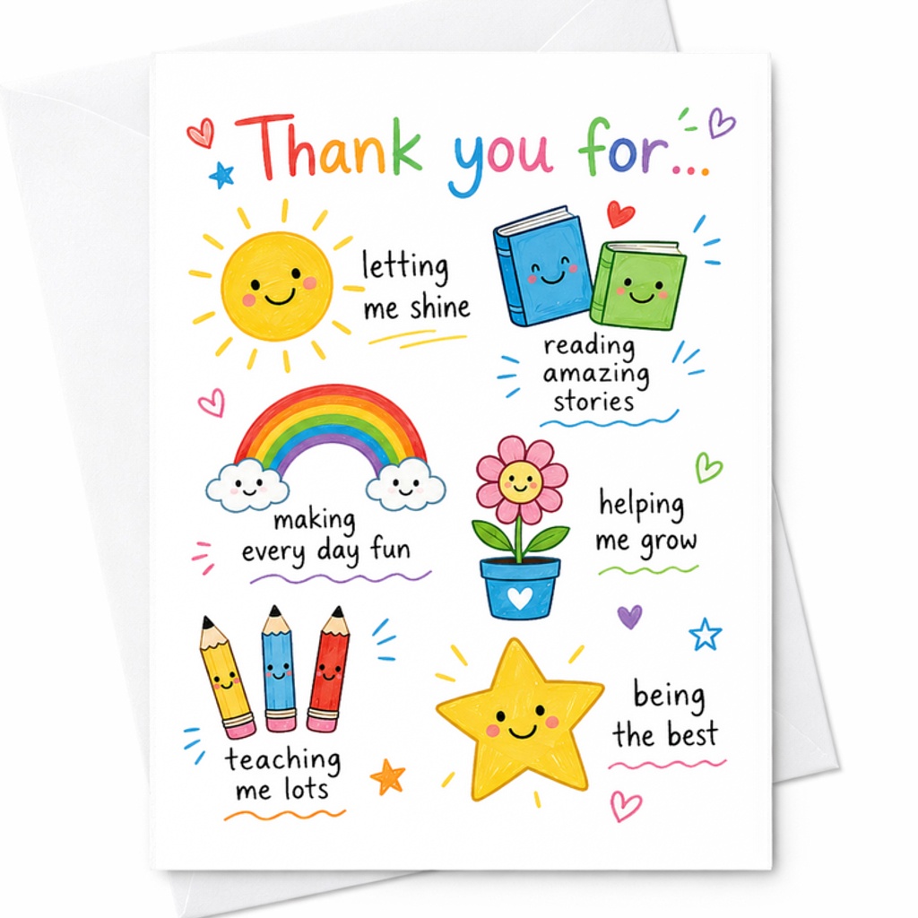 Thank You For Helping Me Grow Cute Teacher Appreciation Card Rainbow Classroom Thank You Card Gift C1808
