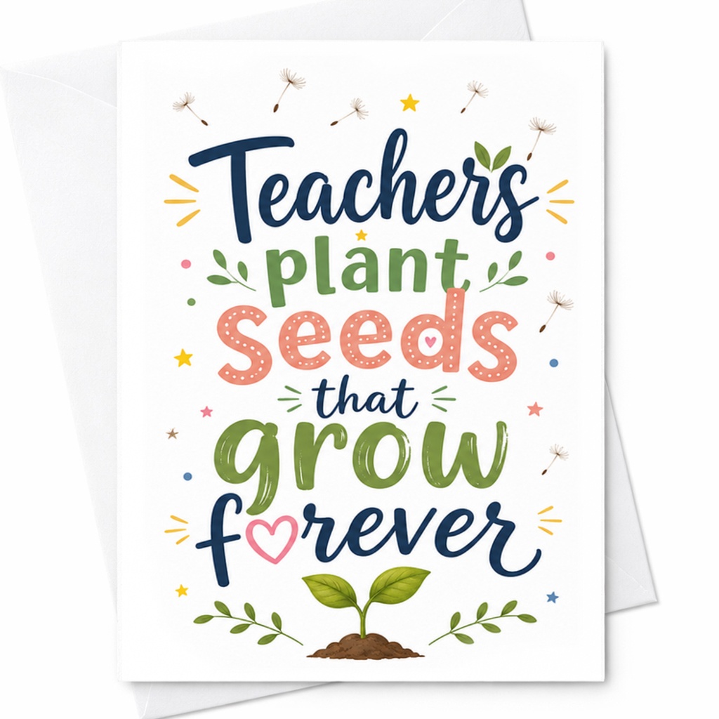 Teachers Plant Seeds That Grow Forever Sweet Teacher Appreciation Floral Thank You Card Gift C1810