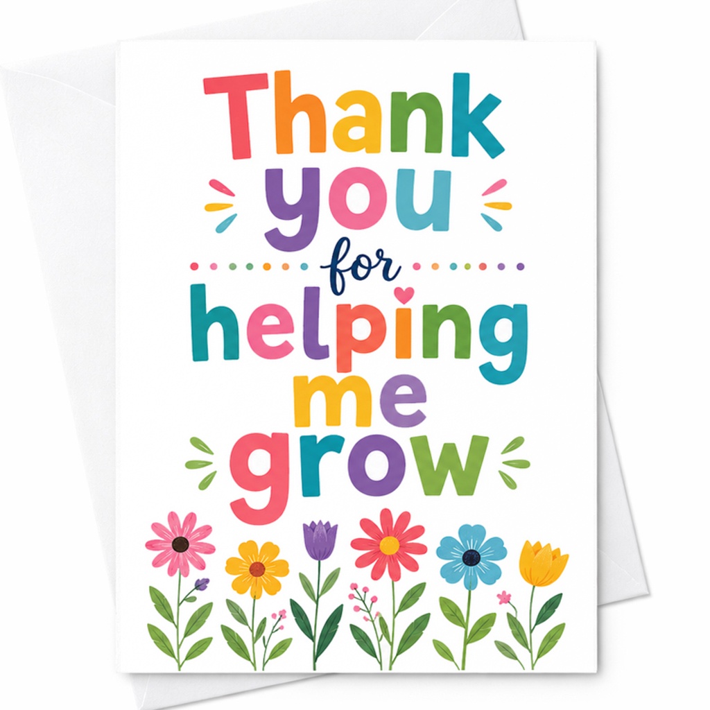 Thank You For Helping Me Grow Colorful Floral Teacher Appreciation Thank You Card C1815