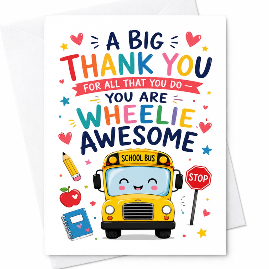 A Big Thank You For All That You Do You Are Wheelie Awesome Bus Driver Appreciation Card Gift C1812