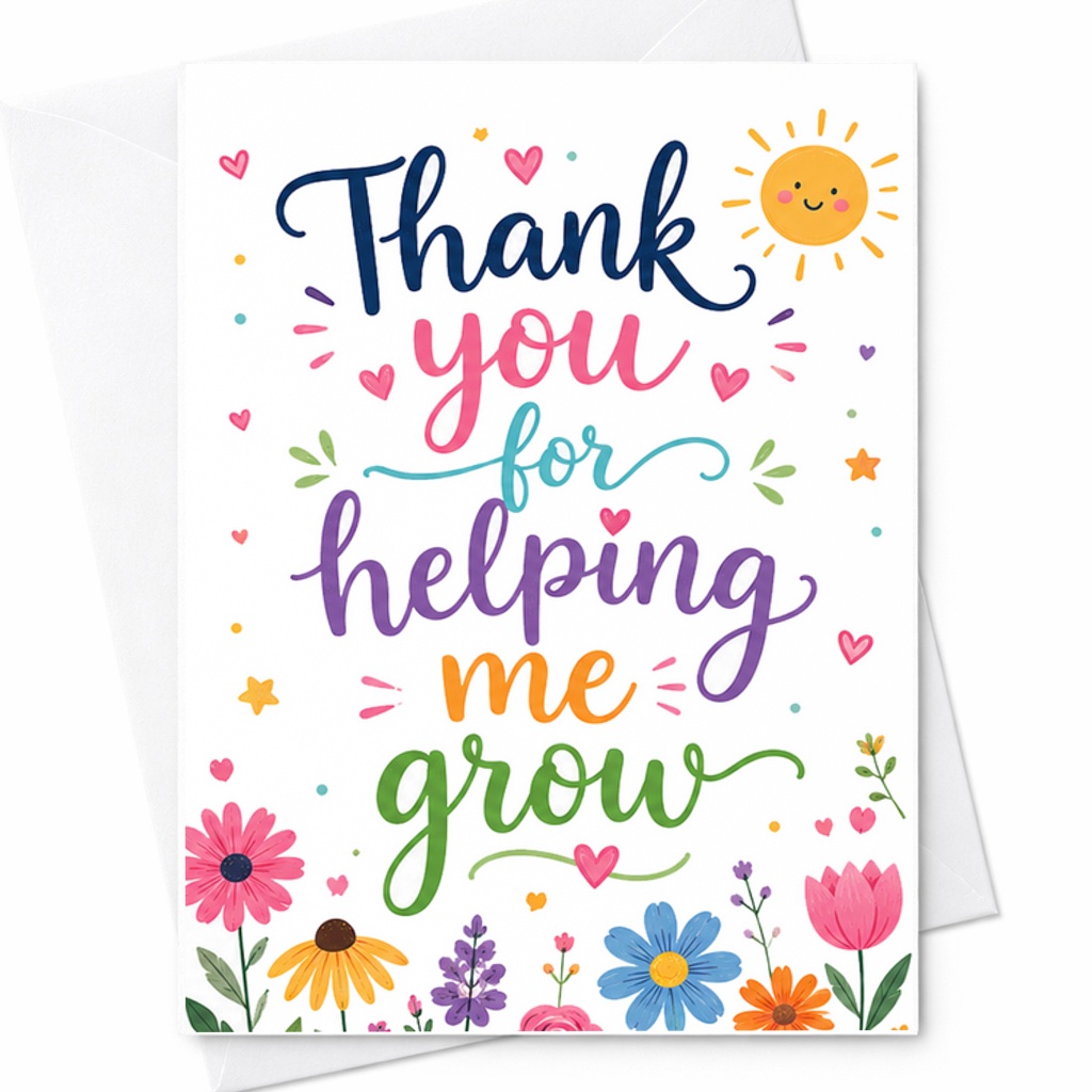 Thank You For Helping Me Grow Colorful Floral Teacher Appreciation Thank You Card Gift C1816