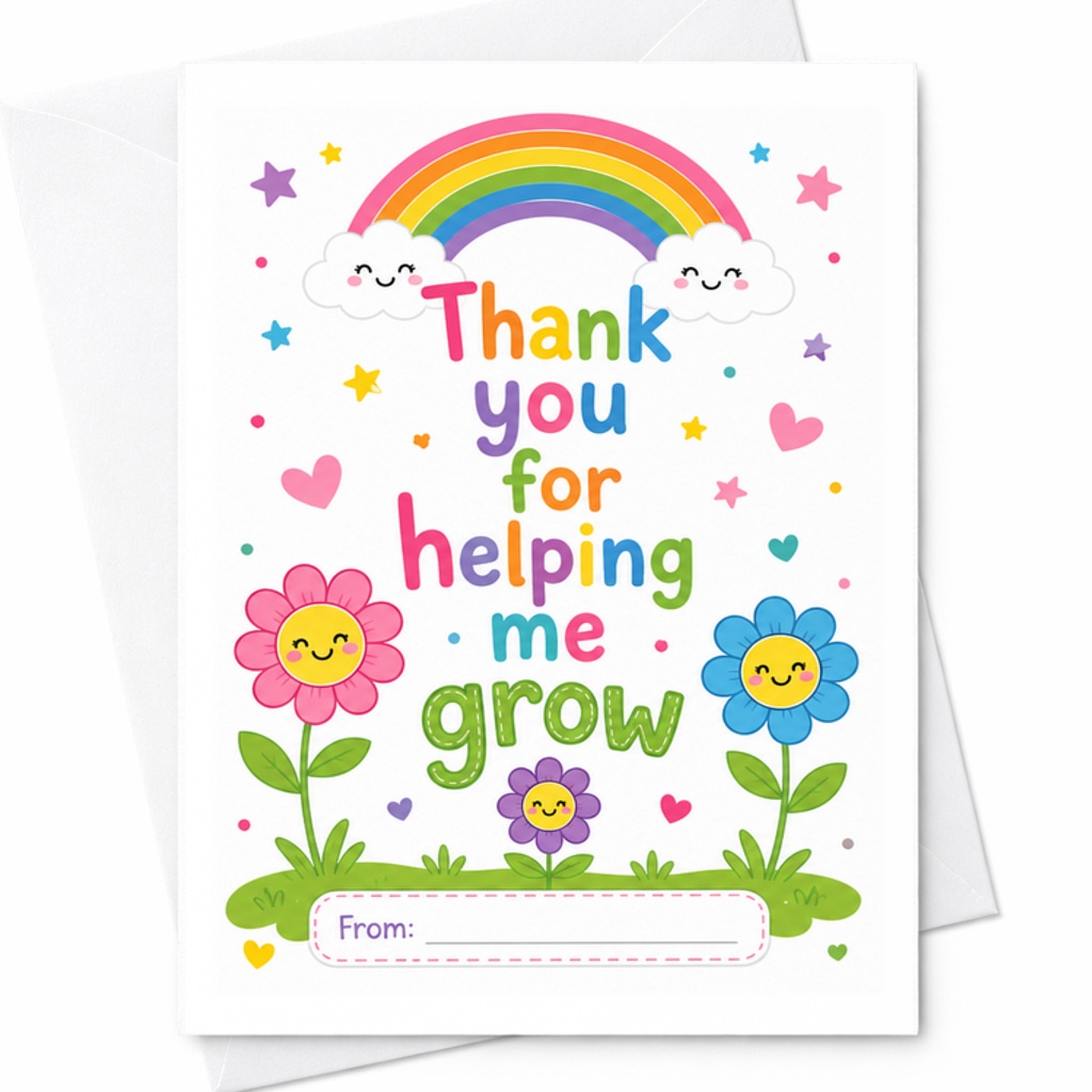 Thank You For Helping Me Grow Colorful Floral Teacher Thank You Card Appreciation C1817