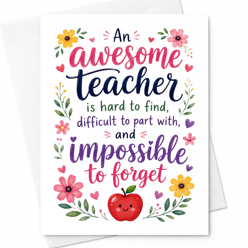 An Awesome Teacher Is Hard To Find Difficult To Part With Impossible To Forget Thank You Teacher Card C1825