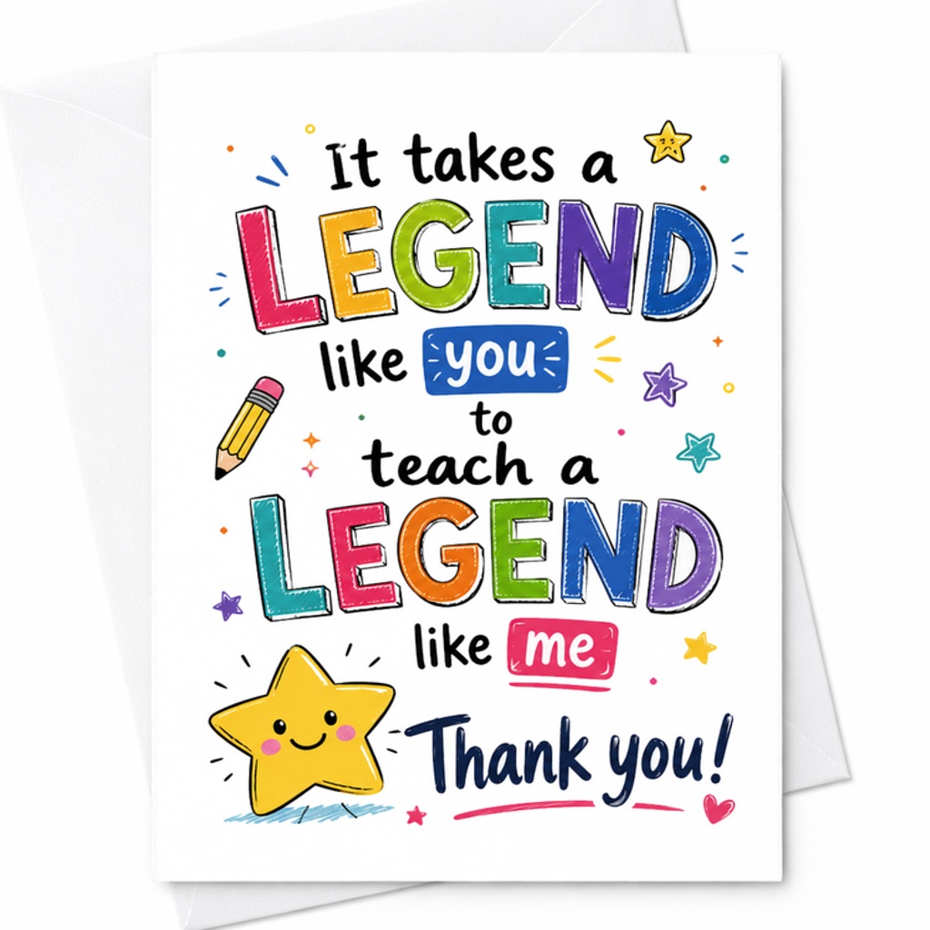 It Takes A Legend Like You To Teach A Legend Like Me Teacher Thank You Card C1821