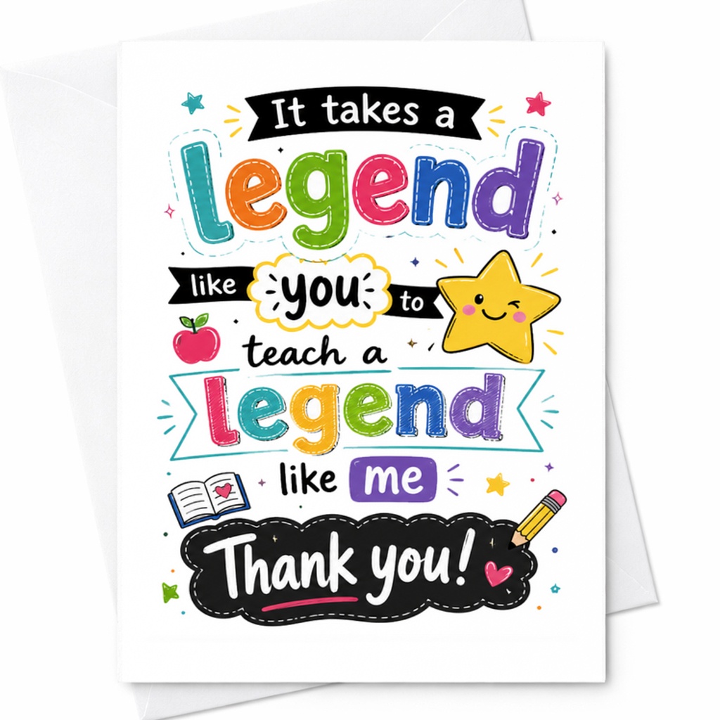 It Takes A Legend Like You To Teach A Legend Like Me Teacher Thank You Card Gift C1822