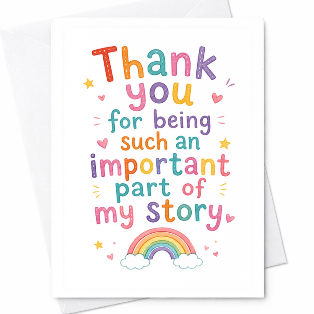 Thank You For Being Such An Important Part Of My Story Teacher Appreciation Thank You Card C1827