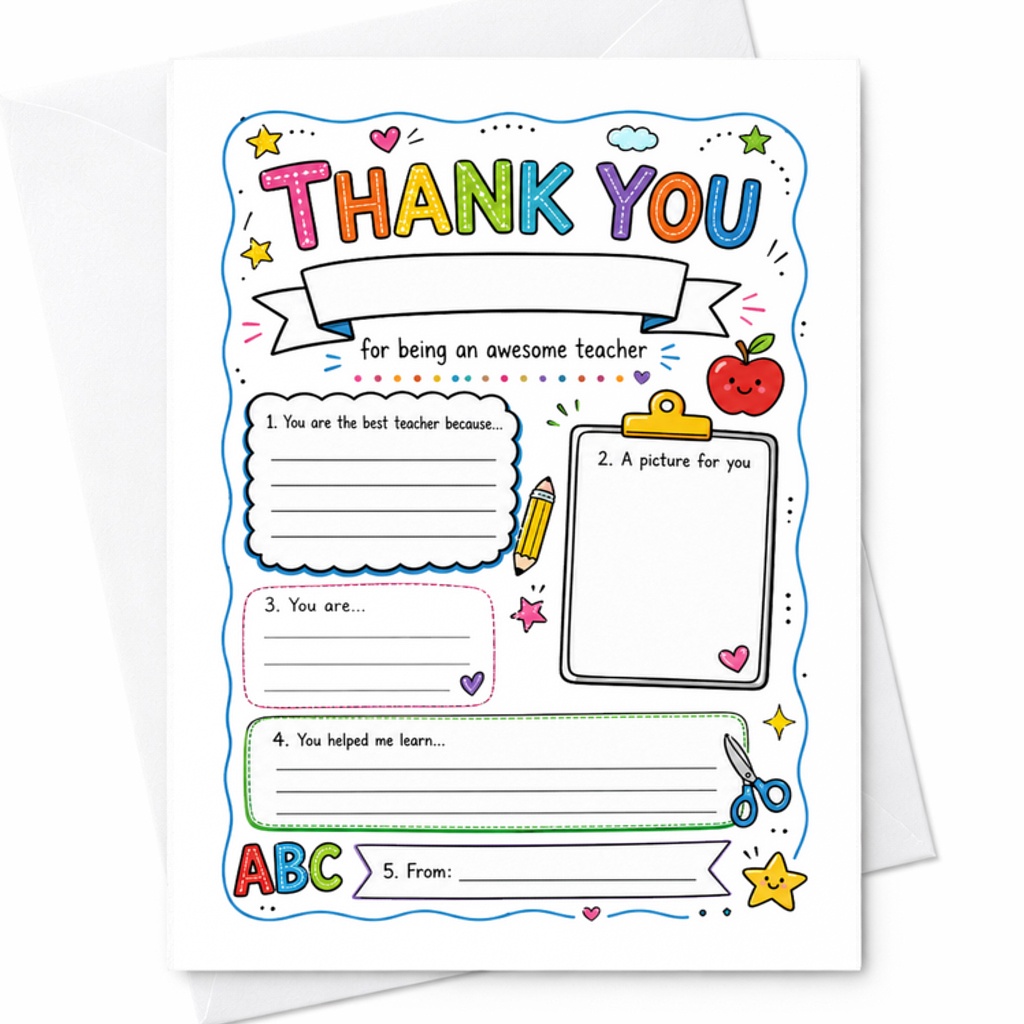 Thank You For Being An Awesome Teacher Fill In The Blank Teacher Appreciation Card From Student Gift C1840