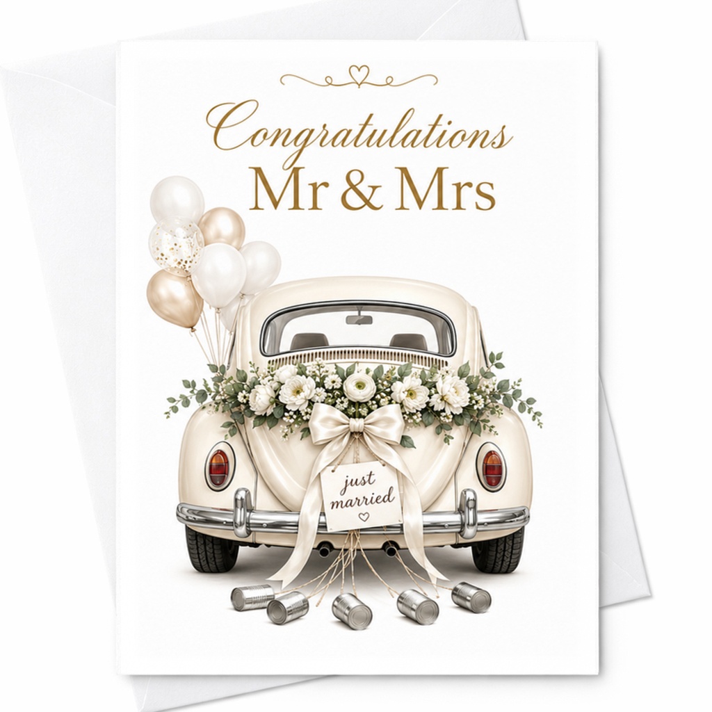 Congratulations Mr And Mrs Wedding Congratulations Card Elegant Just Married Car Bridal Shower Newlywed Card C1845