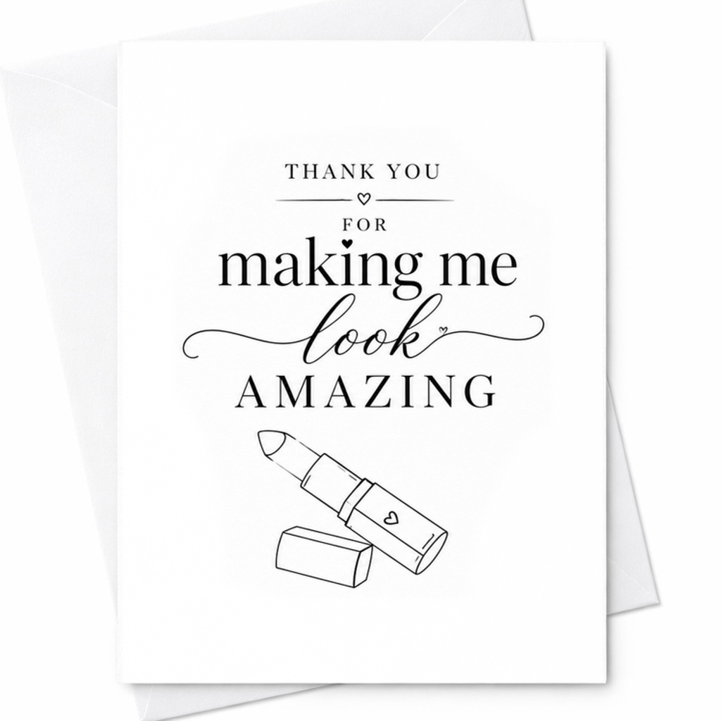 Thank You For Making Me Look Amazing Wedding Makeup Artist Thank You Card Bridal Beauty Vendor Appreciation C1858