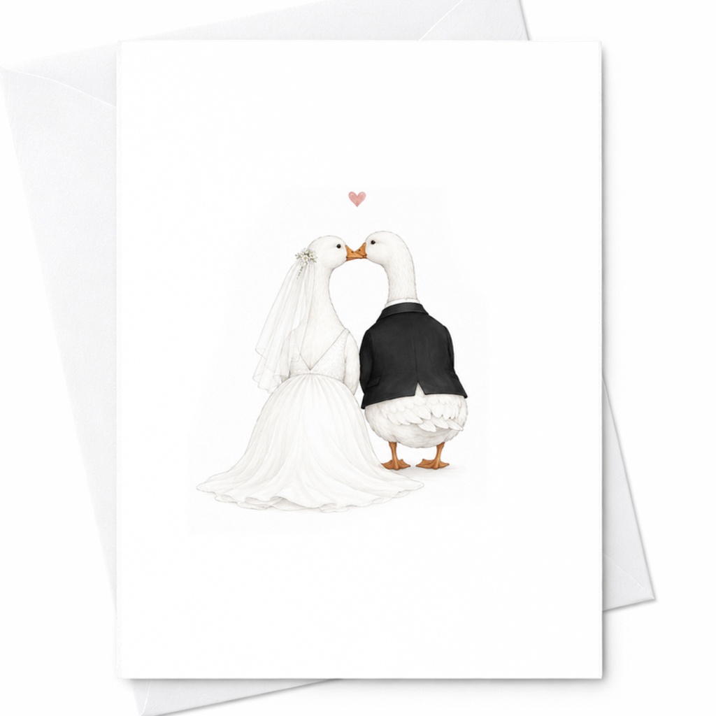 Goose Wedding Card Bride And Groom Goose Card Funny Romantic Wedding Card Minimal Goose Couple Just Married Card C1865