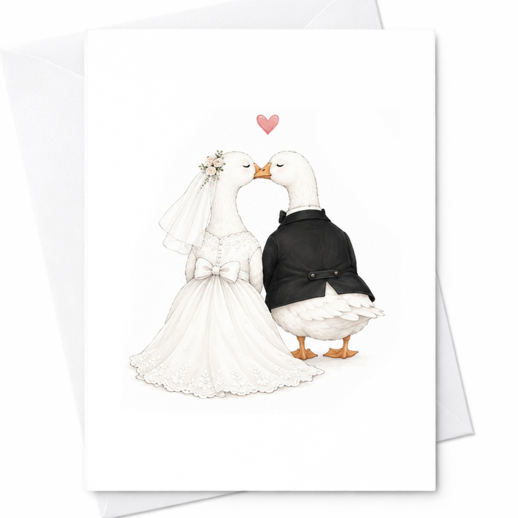 Goose Wedding Card Bride And Groom Goose Card Funny Romantic Wedding Card Minimal Goose Couple Just Married C1866