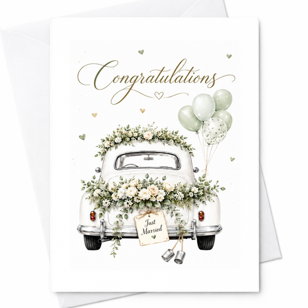 Congratulations Just Married Card Wedding Congratulations Card Newlywed Car Card Bridal Shower Gift Idea C1882