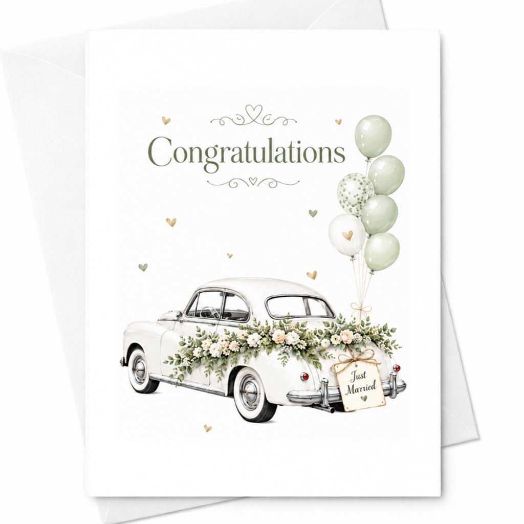 Congratulations Just Married Card Wedding Congratulations Card Newlywed Car Card Bridal Shower Idea Gift C1883