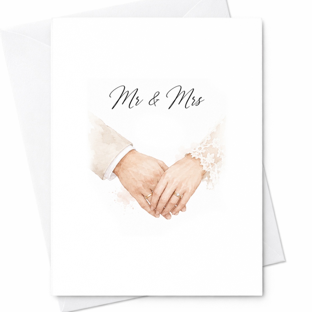 Mr And Mrs Wedding Card Minimal Newlywed Card Romantic Hand Holding Illustration Bridal Shower Congratulations C1884