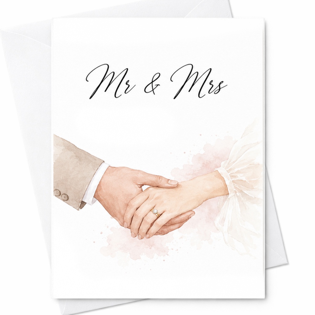 Mr And Mrs Wedding Card Minimal Newlywed Card Romantic Hand Holding Bridal Shower Congratulations C1885