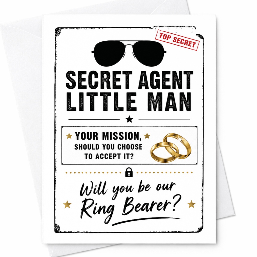 Secret Agent Little Man Ring Bearer Proposal Card Funny Ring Bearer Card Wedding Little Man Mission Card C1898