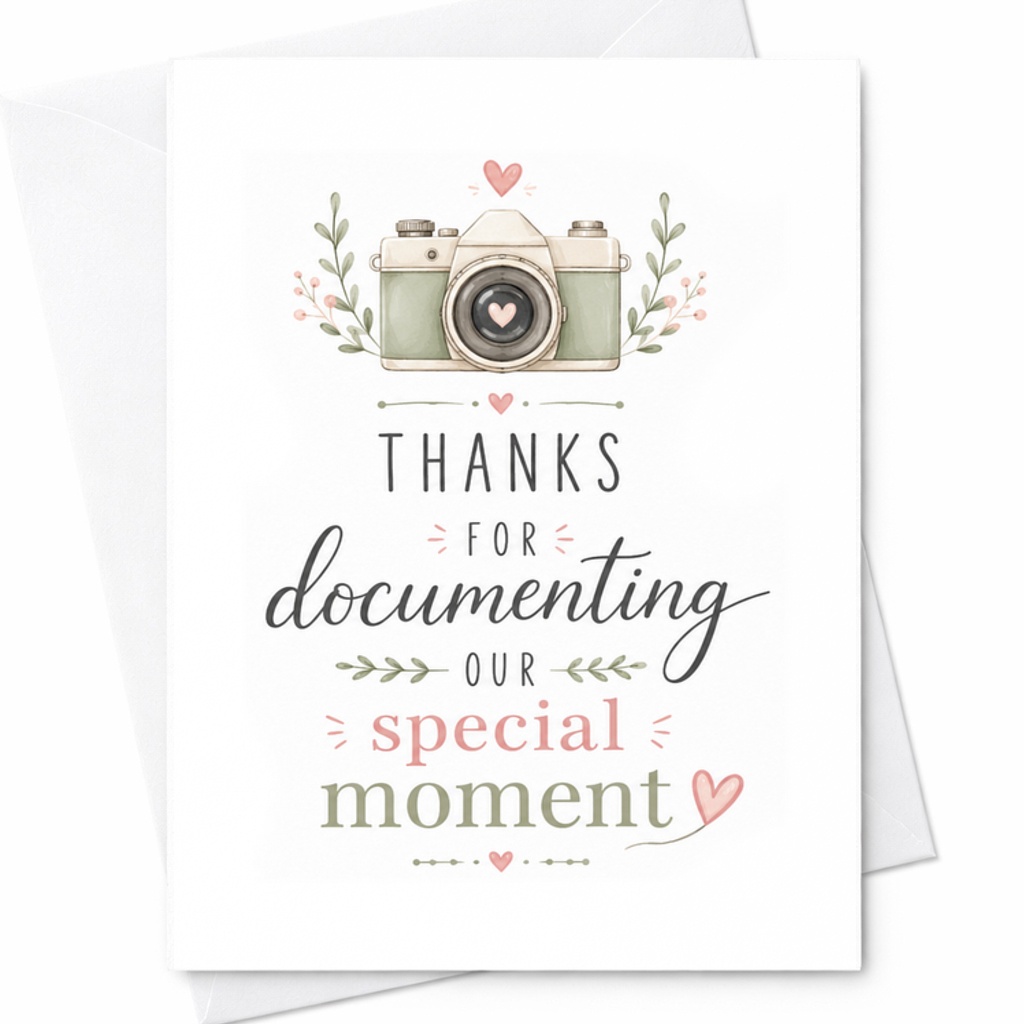 Thanks For Documenting Our Special Moment Wedding Photographer Thank You Card Photography Appreciation Vendor C1907