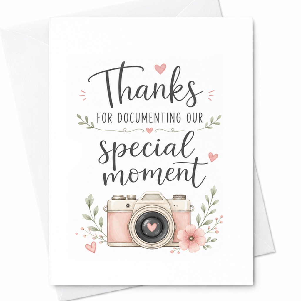 Thanks For Documenting Our Special Moment Wedding Photographer Thank You Card Photography Vendor Appreciation C1906