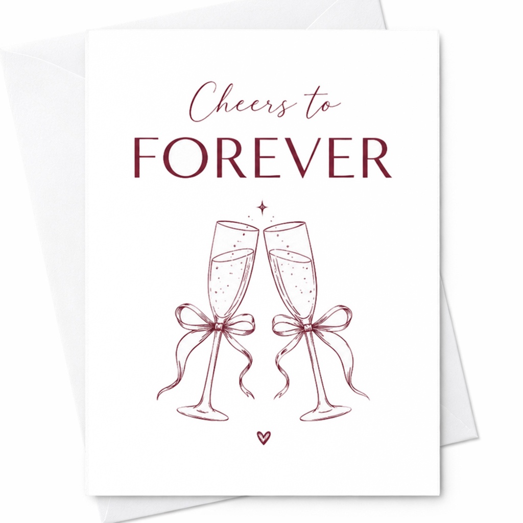 Cheers To Forever Wedding Congratulations Card Champagne Toast Newlywed Card Romantic Marriage Celebration C1910