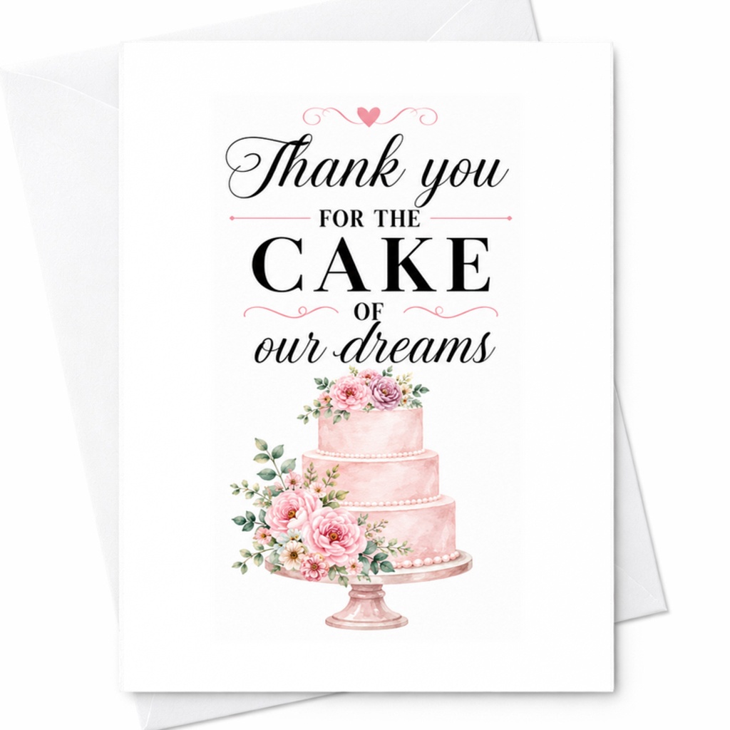 Thank You For The Cake Of Our Dreams Wedding Cake Baker Thank You Card Bakery Vendor Appreciation Card C1908