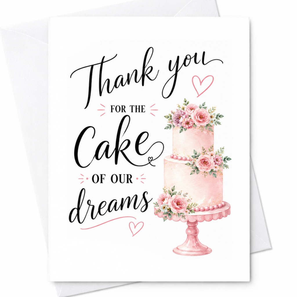 Thank You For The Cake Of Our Dreams Wedding Cake Baker Thank You Card Bakery Vendor Appreciation C1909