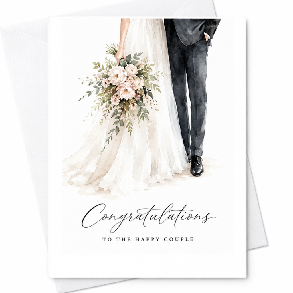 Congratulations To The Happy Couple Wedding Congratulations Card Elegant Bride And Groom Watercolor Card C1915