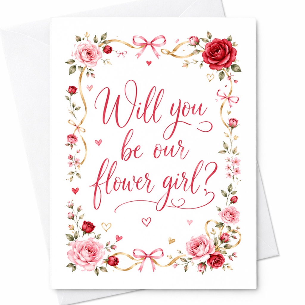 Will You Be Our Flower Girl Card Pink Floral Wedding Proposal Card Flower Girl Proposal For Little Girl C1914