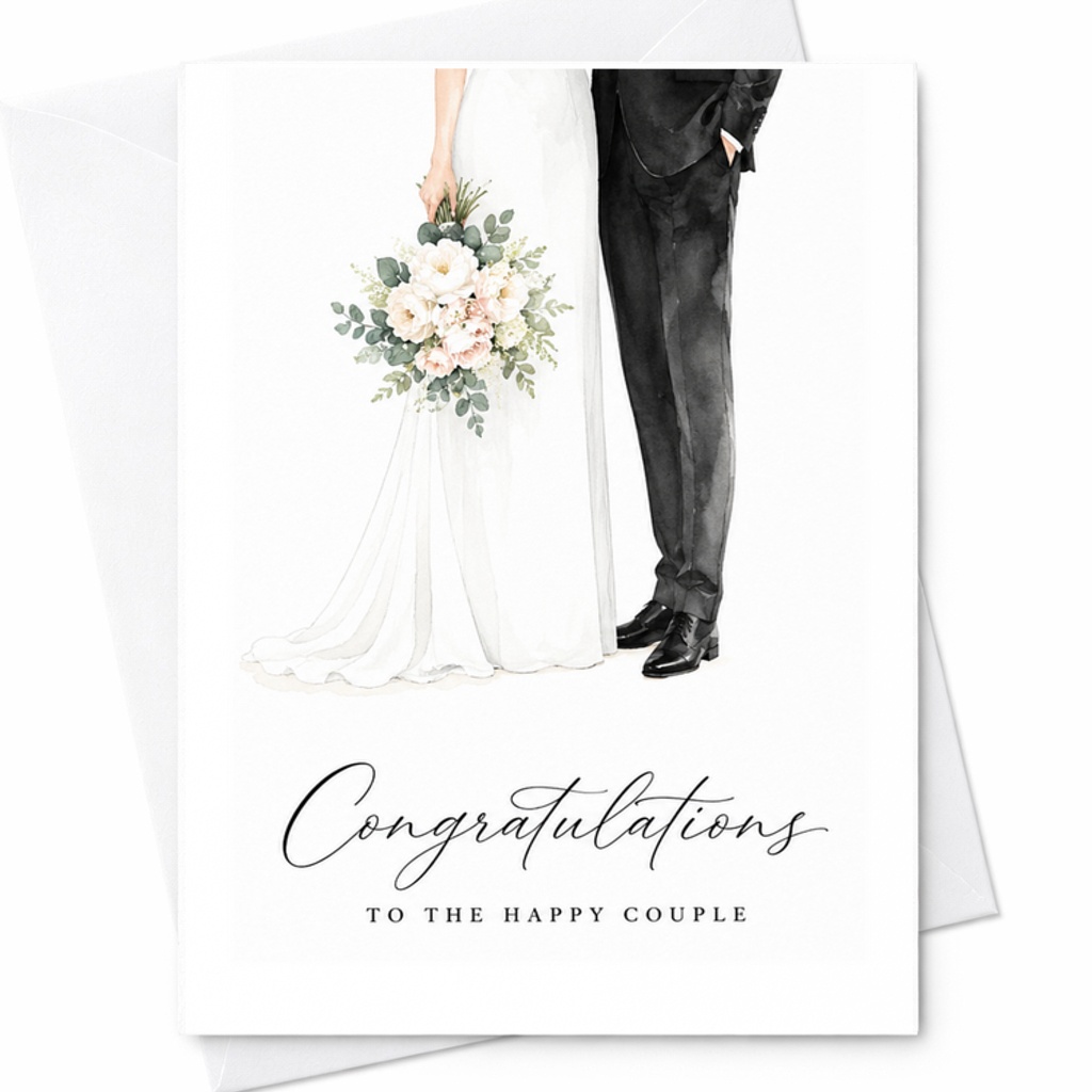 Congratulations To The Happy Couple Wedding Congratulations Card Elegant Bride And Groom Watercolor C1916