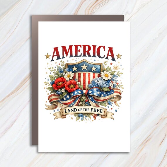 America Land of the Free Patriotic Floral Independence Day Greeting Card JC1