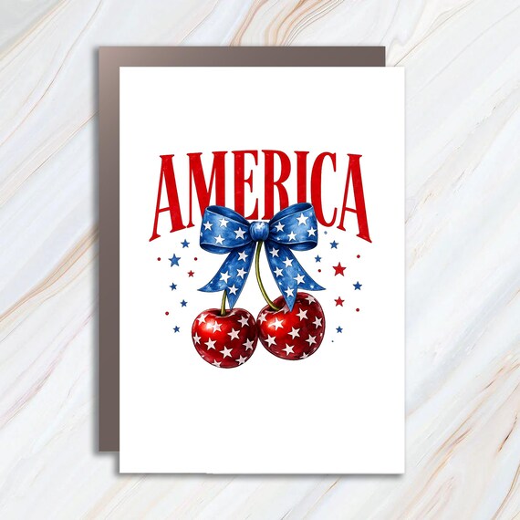 America Patriotic Cherry Independence Day Greeting Card Fourth of July Card JC2