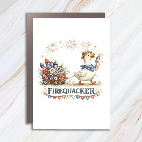 Firequacker Funny Fourth of July Duck Independence Day Greeting Card JC4