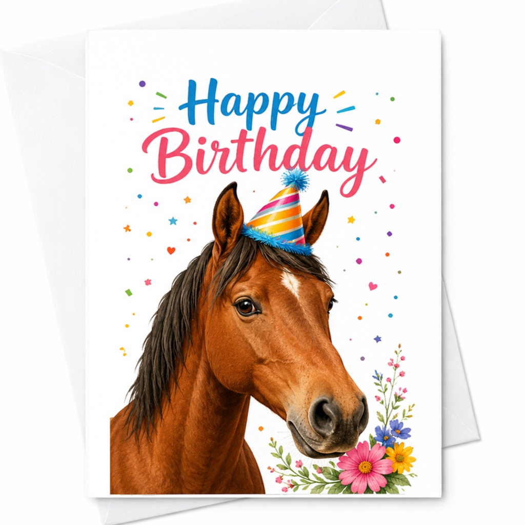 Happy Birthday Horse Card Funny Horse Lover Birthday Card Horse With Party Hat Animal Birthday C1918
