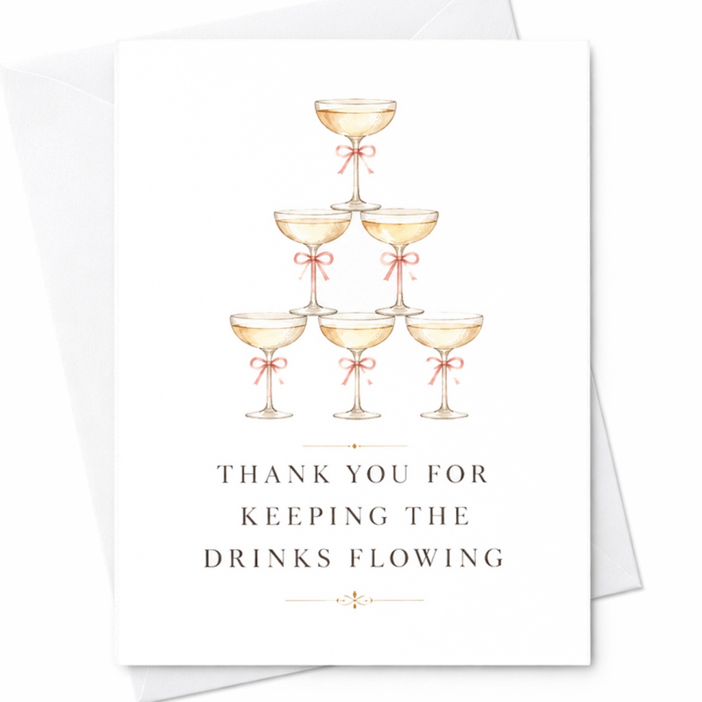 Thank You For Keeping The Drinks Flowing Wedding Bartender Thank You Card Bar Service Appreciation Card C1919