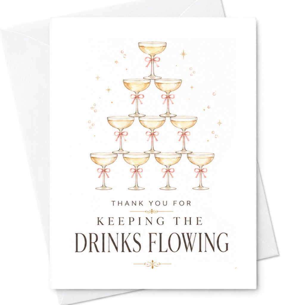 Thank You For Keeping The Drinks Flowing Wedding Bartender Thank You Card Bar Service Appreciation C1920