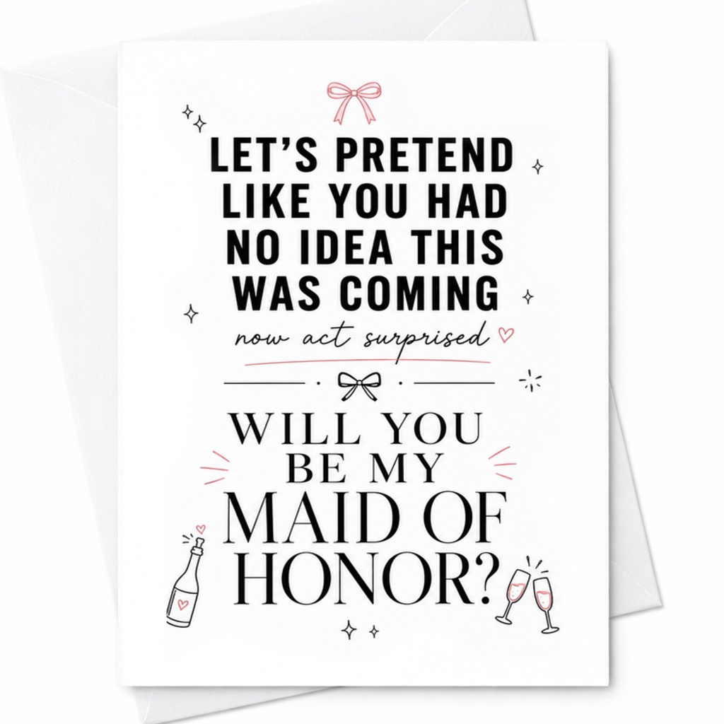 Let's Pretend Like You Had No Idea This Was Coming Maid Of Honor Proposal Card Funny Bridesmaid Wedding Card C1923