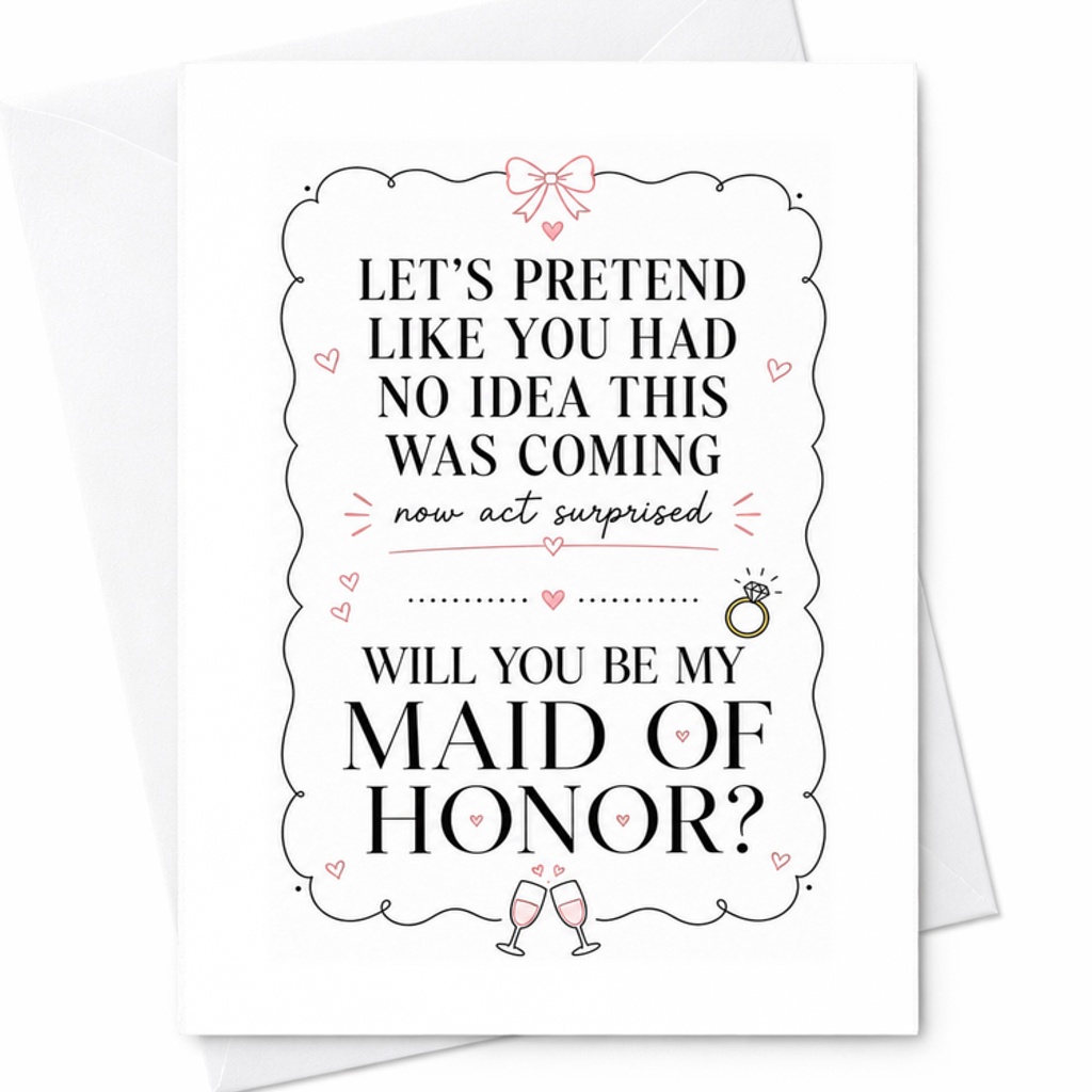 Let's Pretend Like You Had No Idea This Was Coming Maid Of Honor Proposal Card Funny Bridesmaid Wedding C1924