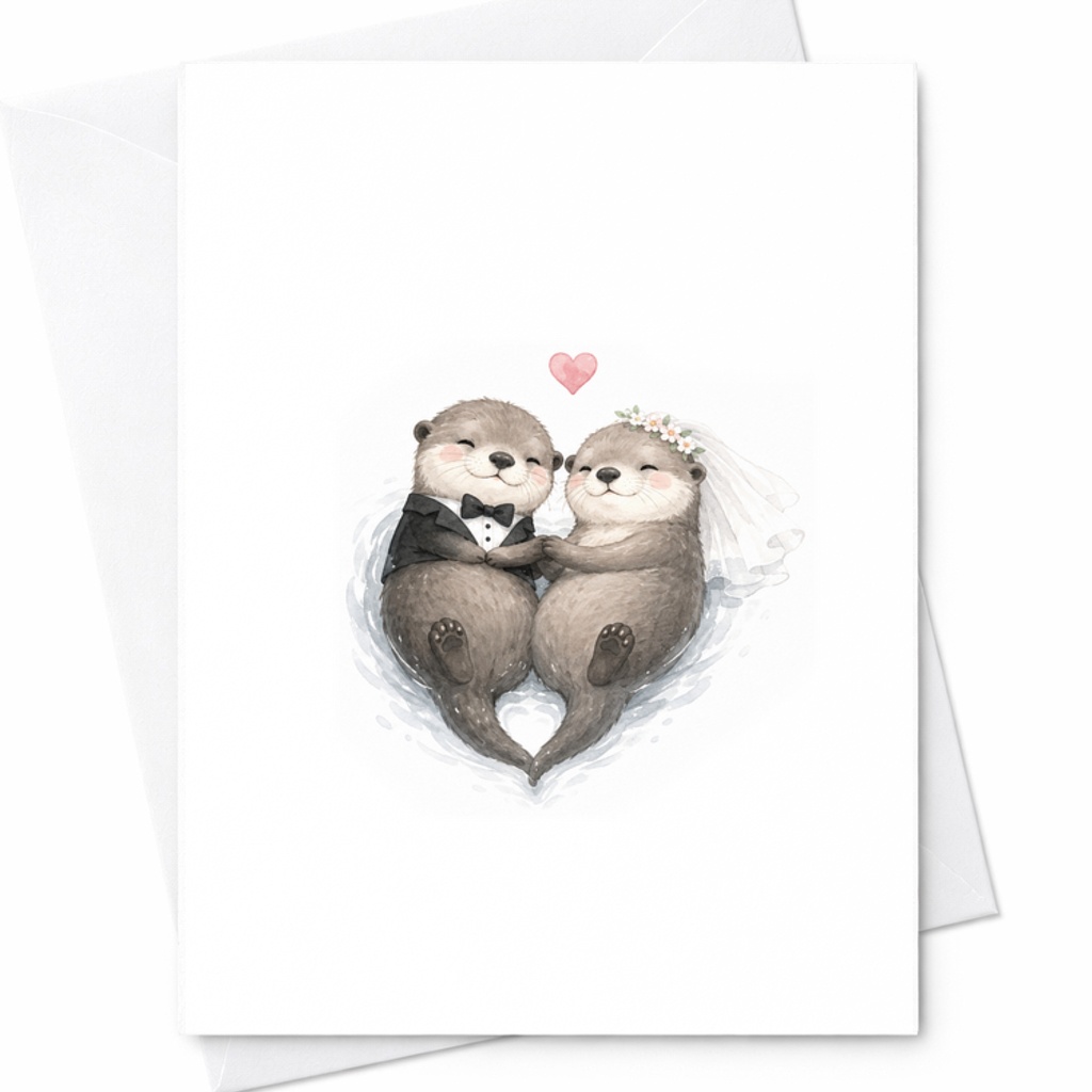 Cute Otter Wedding Card Otter Bride And Groom Congratulations Card Newlywed Couple Wedding Anniversary Love C1944
