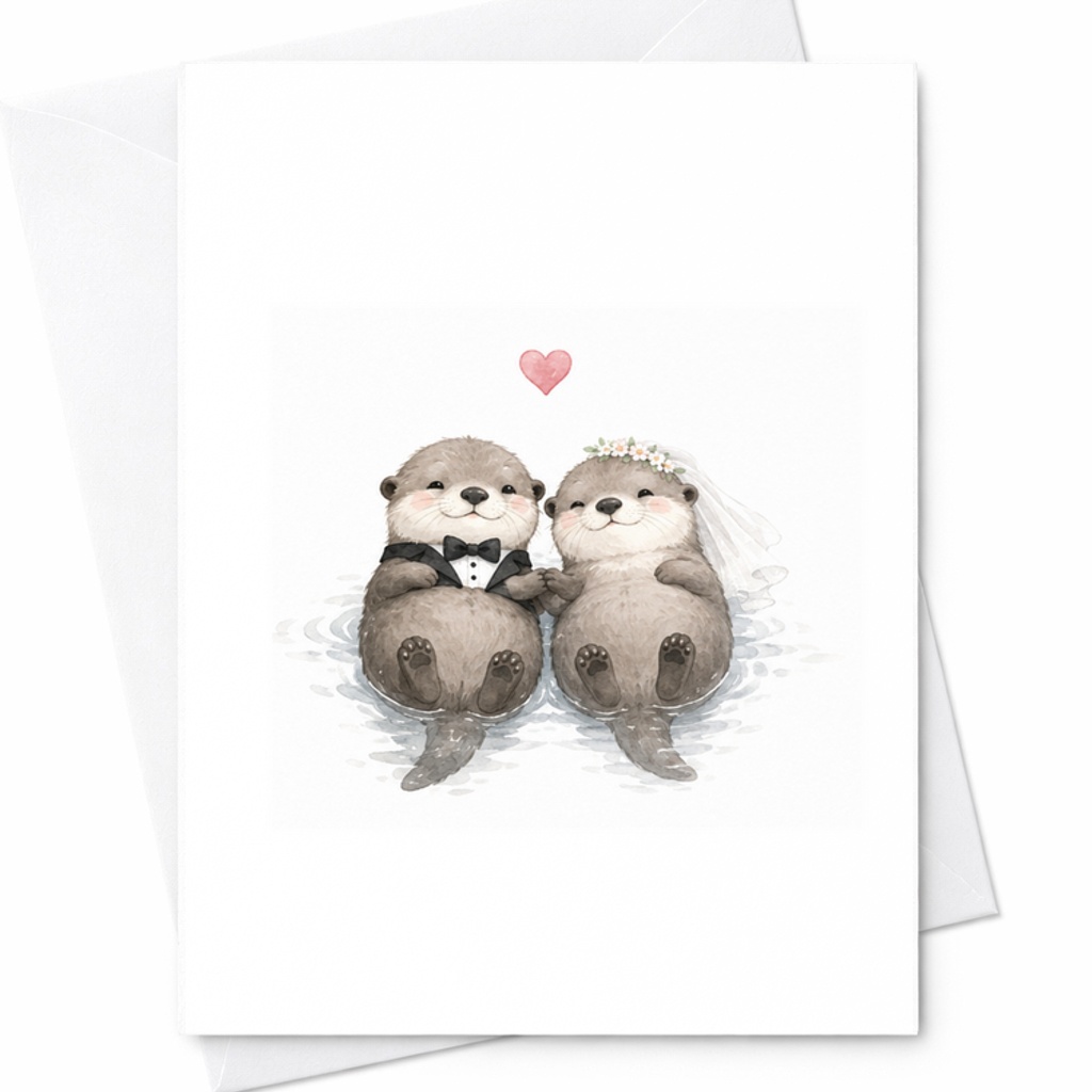 Cute Otter Wedding Card Otter Bride And Groom Congratulations Card Newlywed Couple Wedding Anniversary Love Card C1943