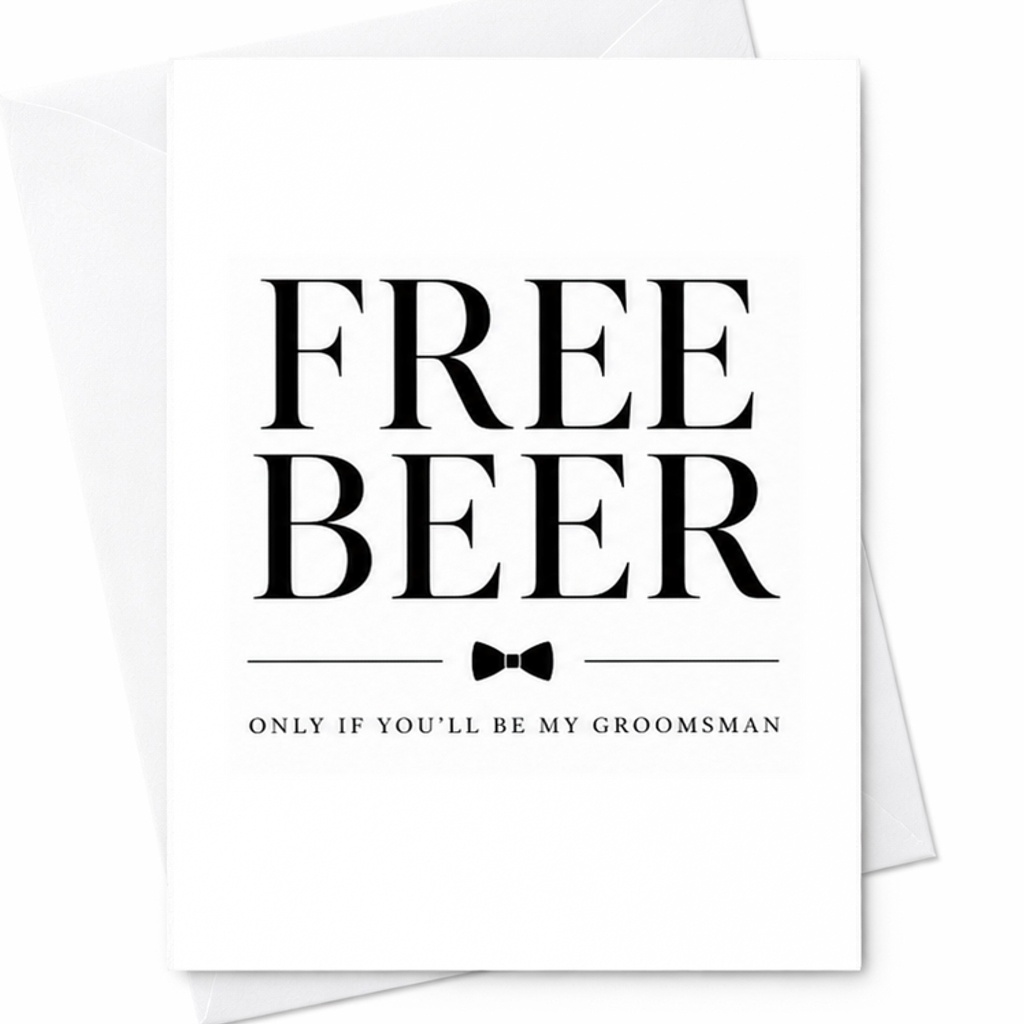 Free Beer Groomsman Proposal Card Funny Groomsman Card Best Man Proposal Wedding Party Proposal Card C1952