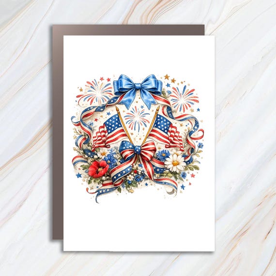 Patriotic American Flags and Fireworks Independence Day Greeting Card JC10