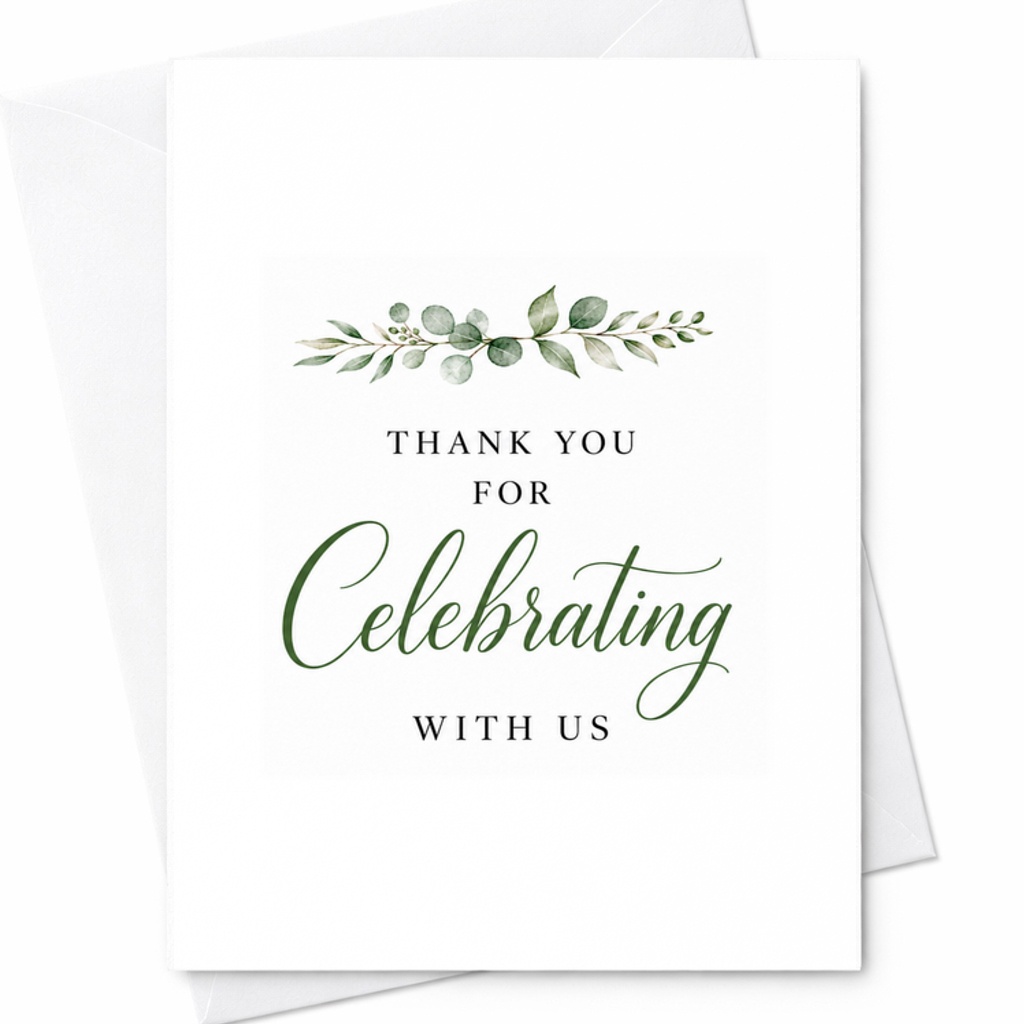 Thank You For Celebrating With Us Card, Wedding Guest Thank You Card, Greenery Wedding Thank You, Reception Favor C1978