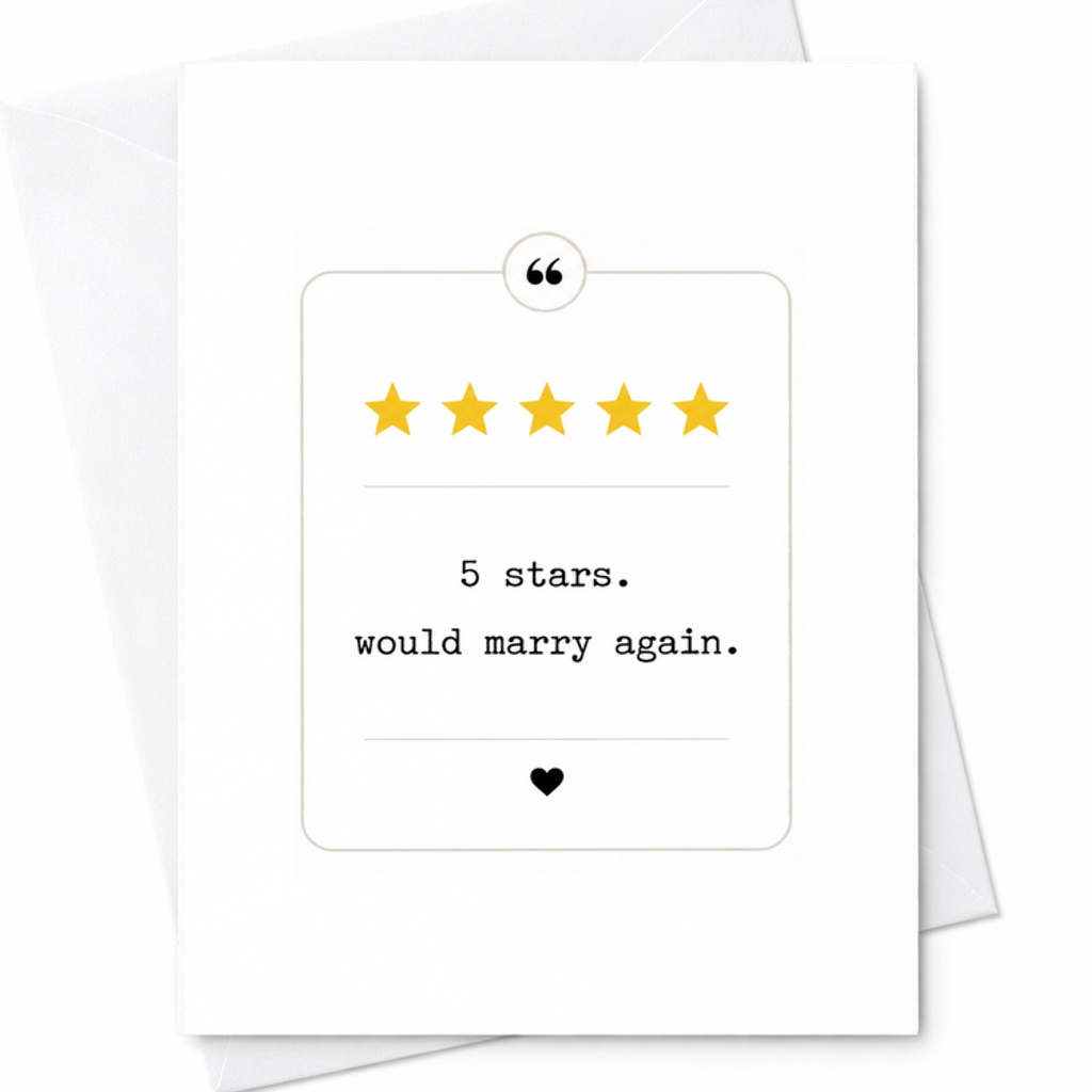 5 Stars Would Marry Again Card, Funny Wedding Card, Husband Anniversary Card, Marriage Review Card, Romantic Card C1989